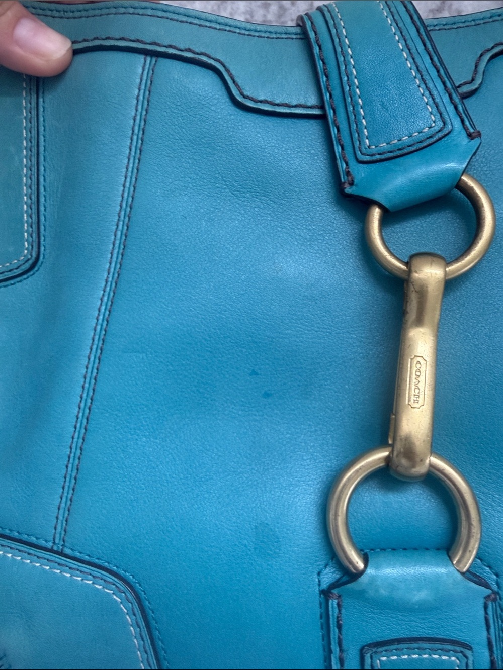 Coach Hamptons 11043 Teal Leather Hobo with Gold-Tone Hardware - Picture 6 of 7